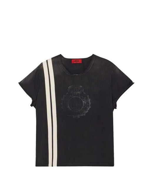 424 Black Stripe-Detail Crest-Print T-Shirt for men