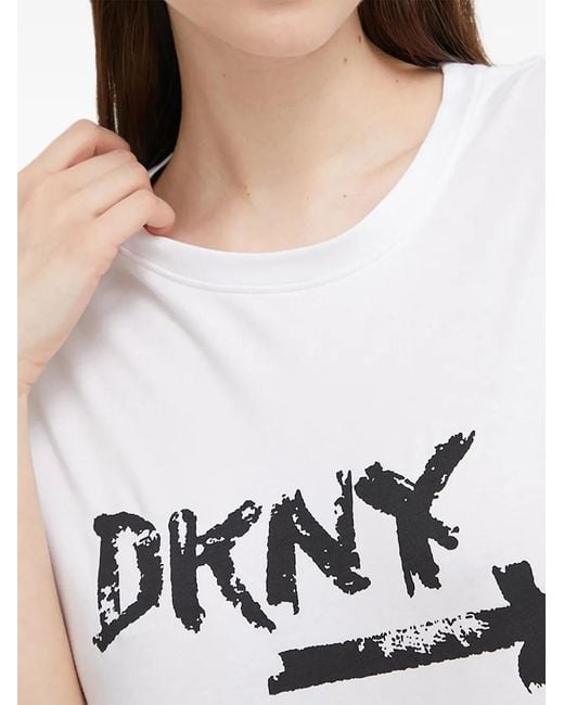 DKNY White Logo-Print Pajama Top