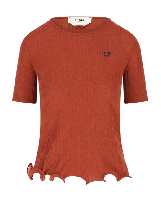 Fendi Orange Logo Crewneck Top