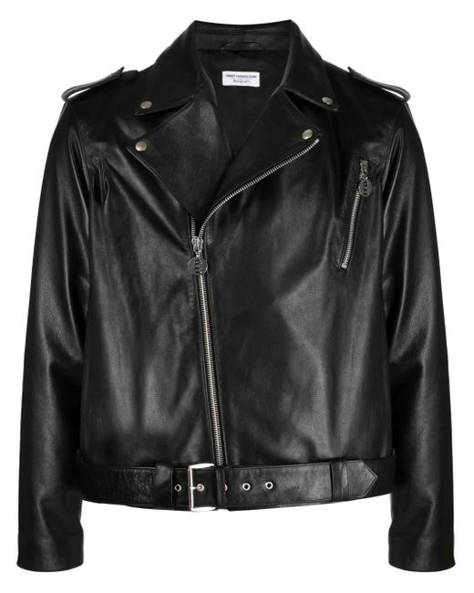 Honey Fucking Dijon Black Slogan-Print Leather Biker Jacket