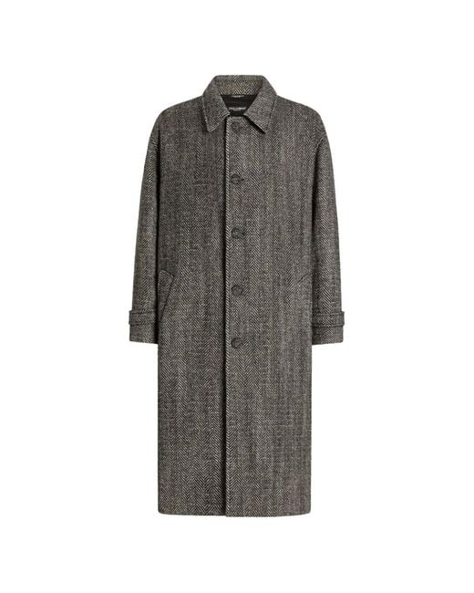 Dolce & Gabbana Gray Manteau En Laine Mélangée À Simple Boutonnage Et Chevrons for men