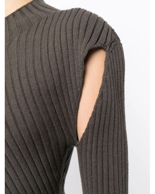 Low Classic Gray Cut-Out Detailing Ribbed-Knit Jumper