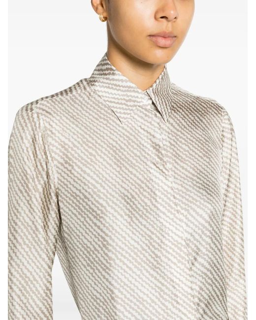 Kiton Natural Abstract-Print Tied Silk Shirt