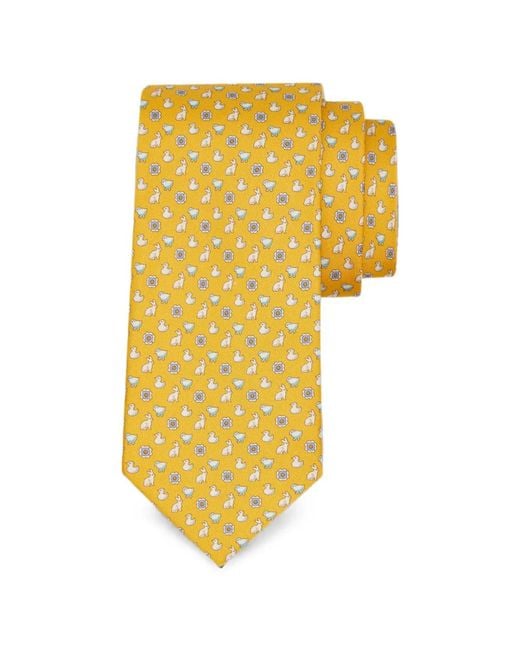 Ferragamo Yellow Cravate En Soie À Imprimé Breloques for men
