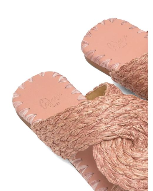 Castaner Pink Braided Crossover-Strap Flat Sandals