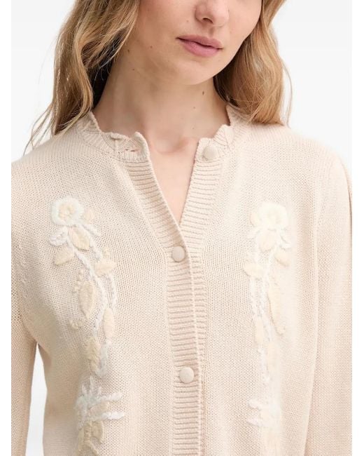 INTROPIA White Floral-Embroidered Scallop-Hem Cardigan