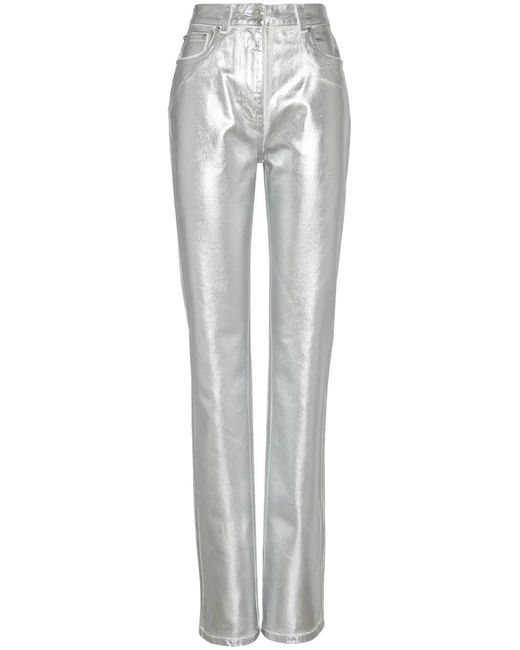 Ferragamo Gray Laminated-Finish Straight-Leg Trousers