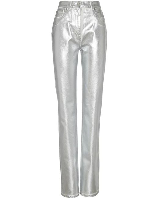 Ferragamo Gray Laminated-Finish Straight-Leg Trousers