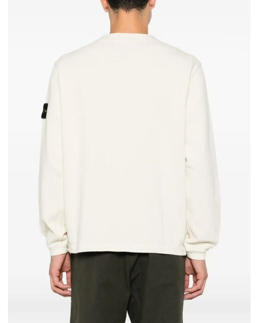 Stone Island White Button-Detail Sweater With Logo Patch On The Shoulder for men