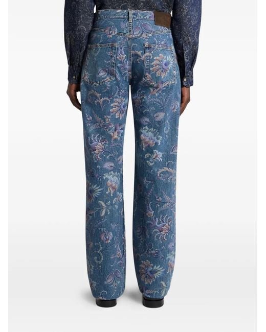 Etro Blue Floral-Motif Jeans for men