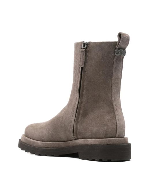 Brunello Cucinelli Brown 30Mm Side-Zip Suede Ankle Boots