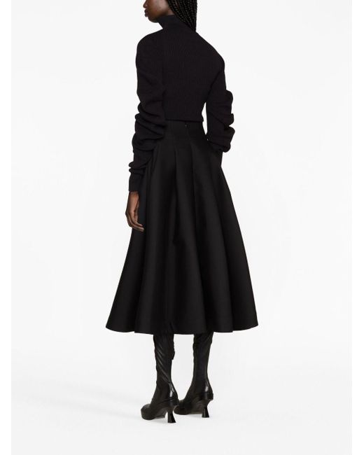 Bottega Veneta Black Wool A-line Midi Skirt