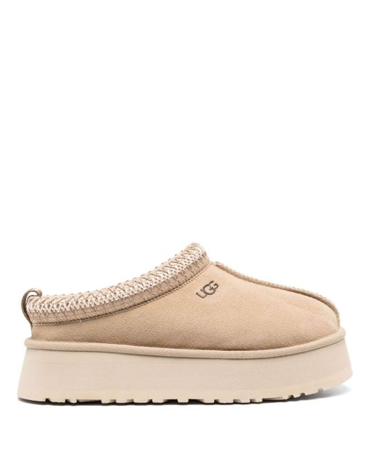 UGG Tazz Flatform Suede Slippers in Natural | Lyst