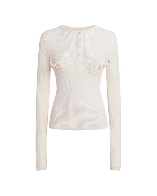 Moschino White Pure Cotton Mesh Knitt Sweater
