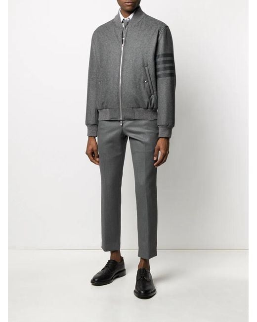 Thom Browne Gray Tonal 4-Bar Flannel Bomber Jacket for men