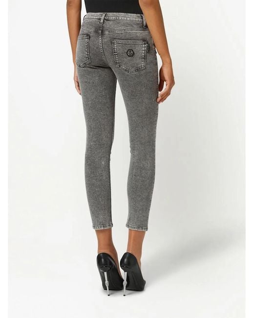 Philipp Plein Gray Cropped Skinny-Cut Jeans