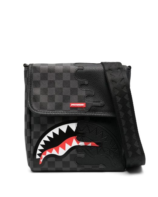 Sprayground Black Unfinished Shark Messenger Bag for men