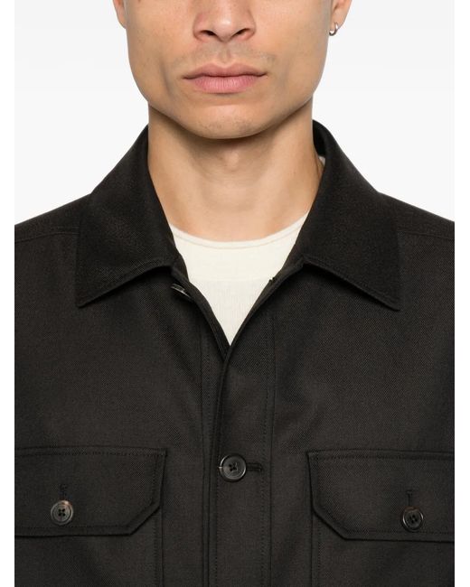 Corneliani Black Button-Up Chest-Pocket Jacket for men