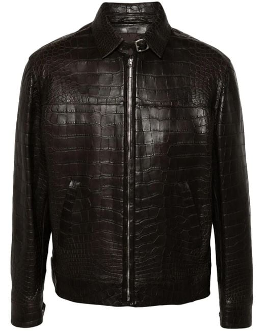 Brioni Black Embossed-Leather Jacket for men