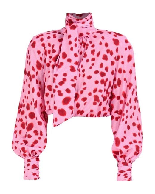 ROWEN ROSE Red Bow Neck Dalmatian-Pattern Blouse