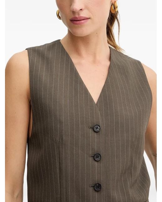 Miss Sixty Brown Button Pinstripe Sleeveless Tank Top