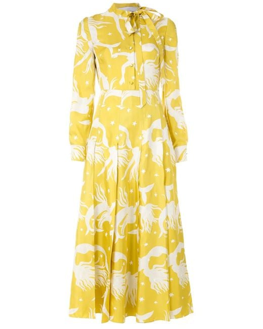 Valentino Garavani Yellow Printed Silk Twill Dress