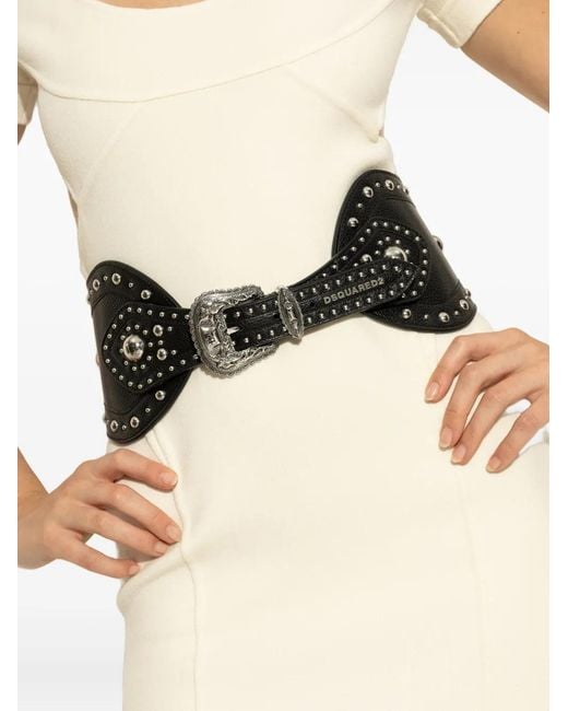 DSquared² Black Studded Leather Belt