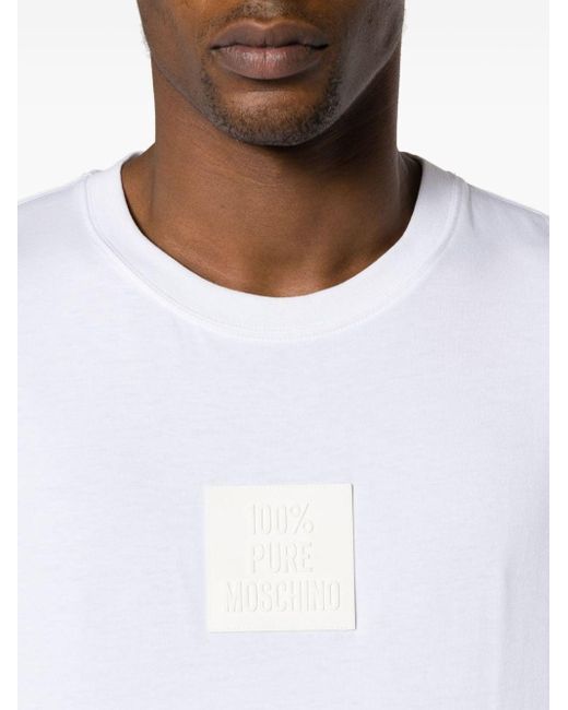 T-shirt en coton stretch à patch logo Moschino pour homme en coloris White