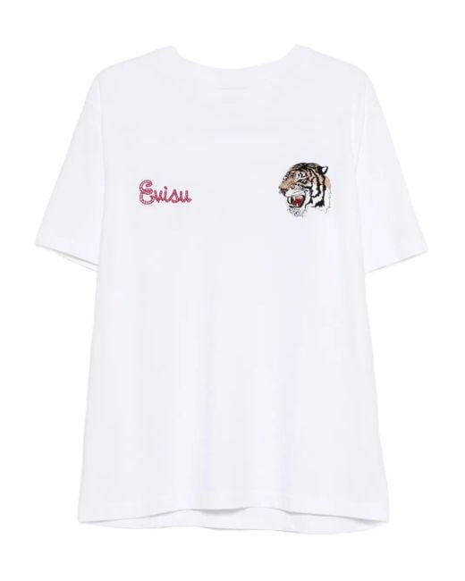 Evisu White Tiger Cotton T-Shirt for men