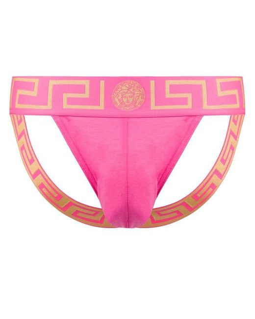 Versace Pink Greek Key Low-rise Jock Strap for men