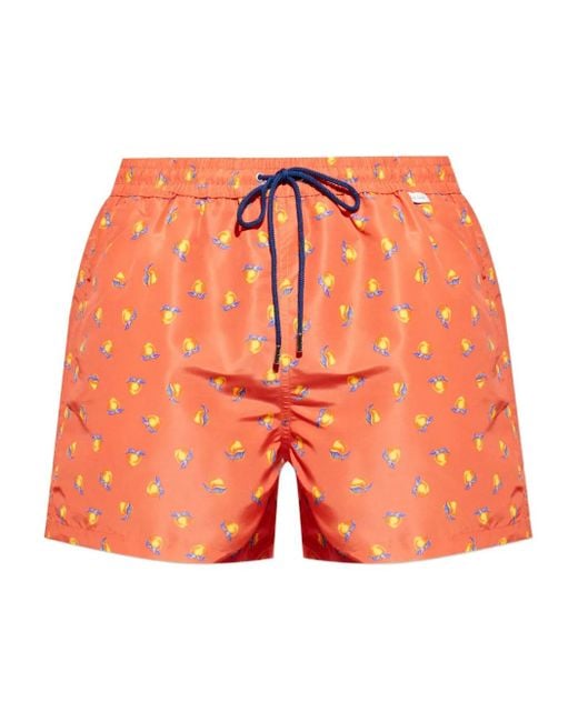 Paul Smith Orange Peach-Print Drawstring Swim Shorts for men