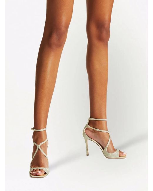 Jimmy Choo Metallic Platinum Azia 95 Sandal With Glitter Dust