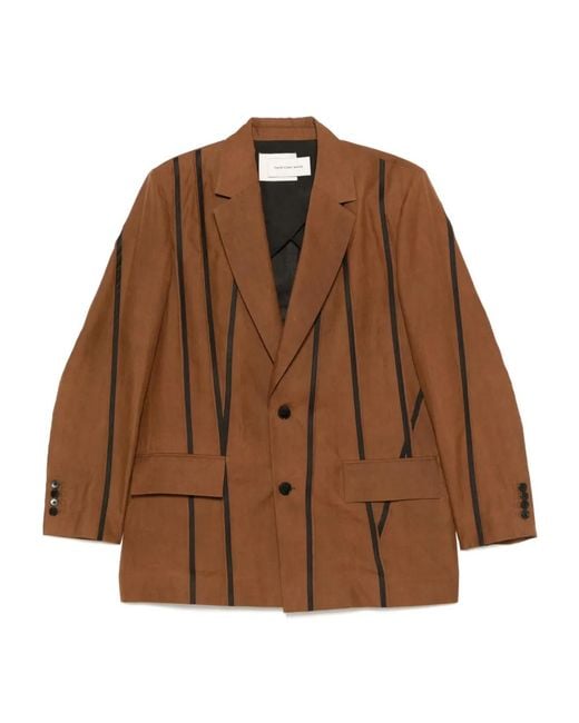 Feng Chen Wang Brown Stripe-Detail Blazer for men