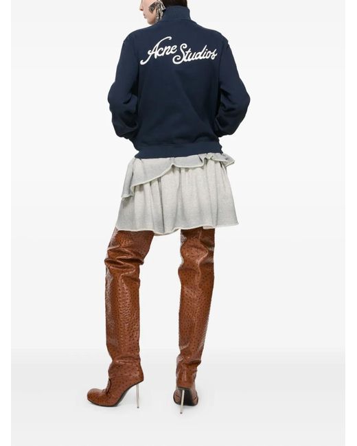 Acne Blue Logo-Embroidered Zip-Up Sweatshirt