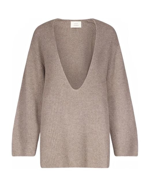 Loulou de Saison Gray Gabe Ribbed U Neck Sweater