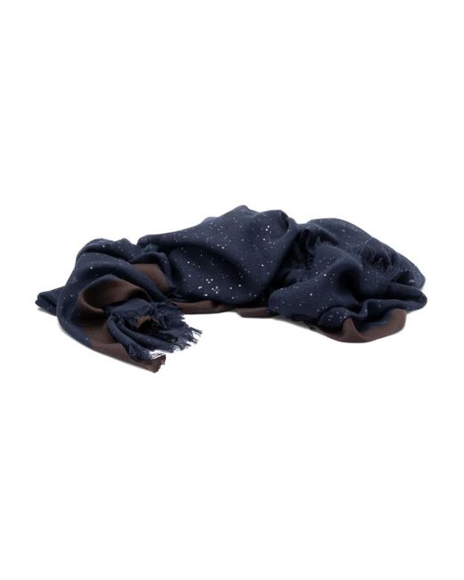 Brunello Cucinelli Blue Sequin-Embellished Cashmere Scarf