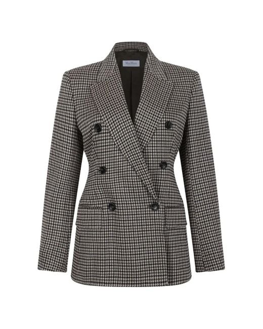 Max Mara Gray Houndstooth-Pattern Double-Breasted Blazer