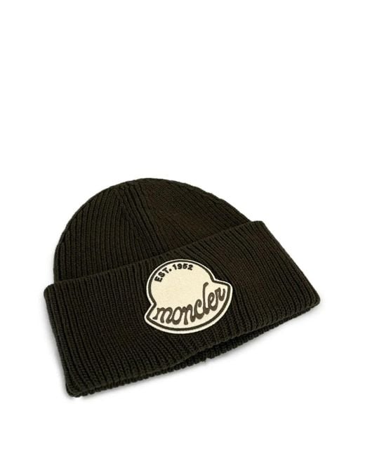Moncler Gerippte Beanie mit Logo-Patch in Black für Herren