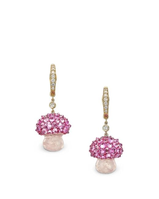 Anabela Chan Pink Virosa Rose Quartz Diamond And Sapphire Earrings