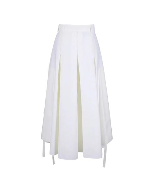 Akris White Belted Pleated Midi Skirt