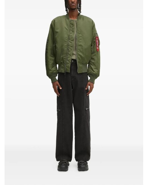 No Problemo Green Zip-Fastening Bomber Jacket for men