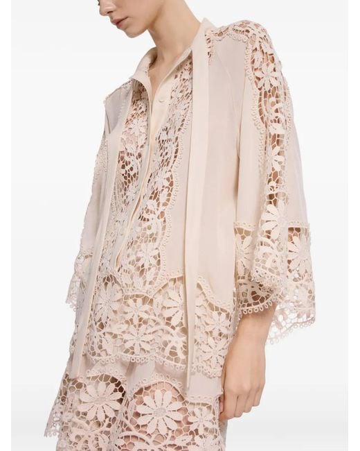 Elie Saab Natural Macramé Silk Blouse