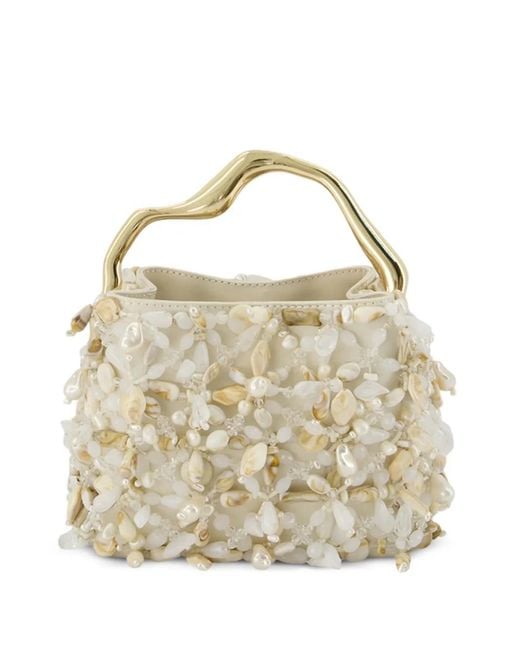 Cult Gaia White Mini Solene Bead-Embellished Tote Bag