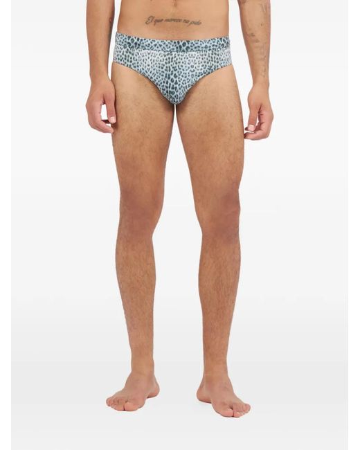 Roberto Cavalli White Animal-Print Swim Trunks for men
