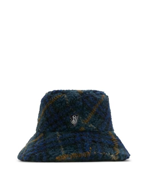 Burberry Blue Checked Flannel Bucket Hat for men