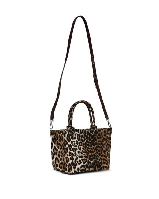 Ganni Black Shopper mit Leoparden-Print
