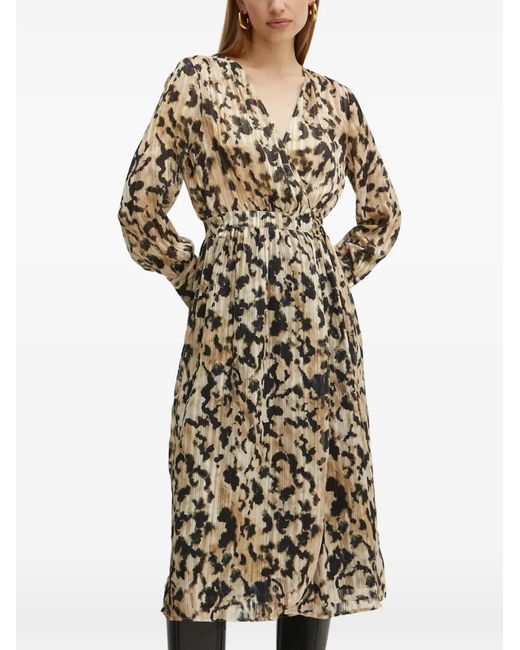 Morgan Natural Pleated V-Neck Midi Dress