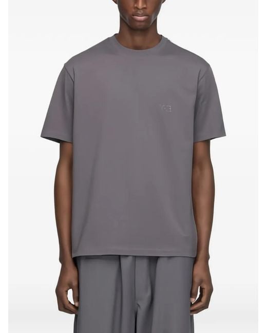 Y-3 Gray Logo-Print Side-Stripe T-Shirt for men