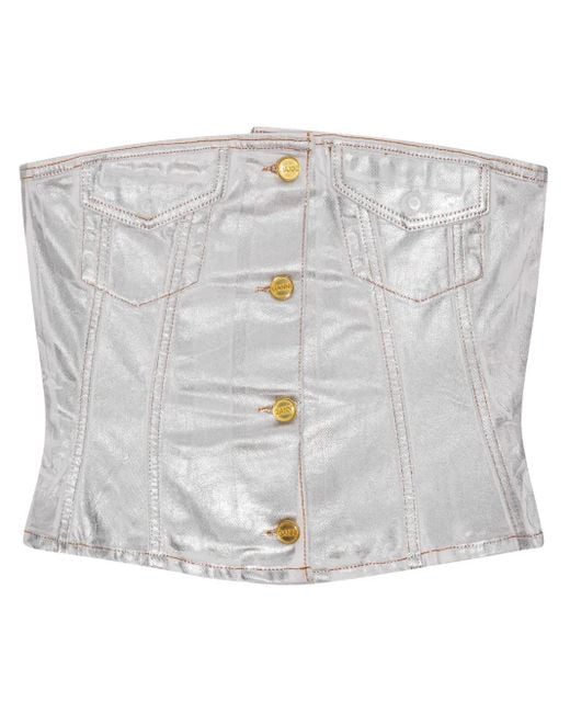 Ganni Denim Top Van Biologisch Katoen in het White