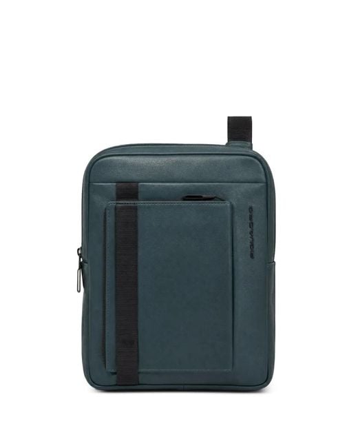 Piquadro Blue Logo-Embossed Messenger Bag